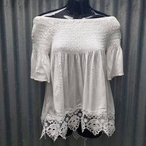 Off the shoulder white crochet top medium